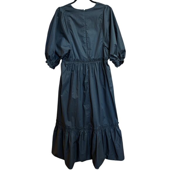Hunter Bell Tuckernuck NY Palmer Puff Sleeve Midi Dress Black Size L 100% Cotton - Picture 4 of 6